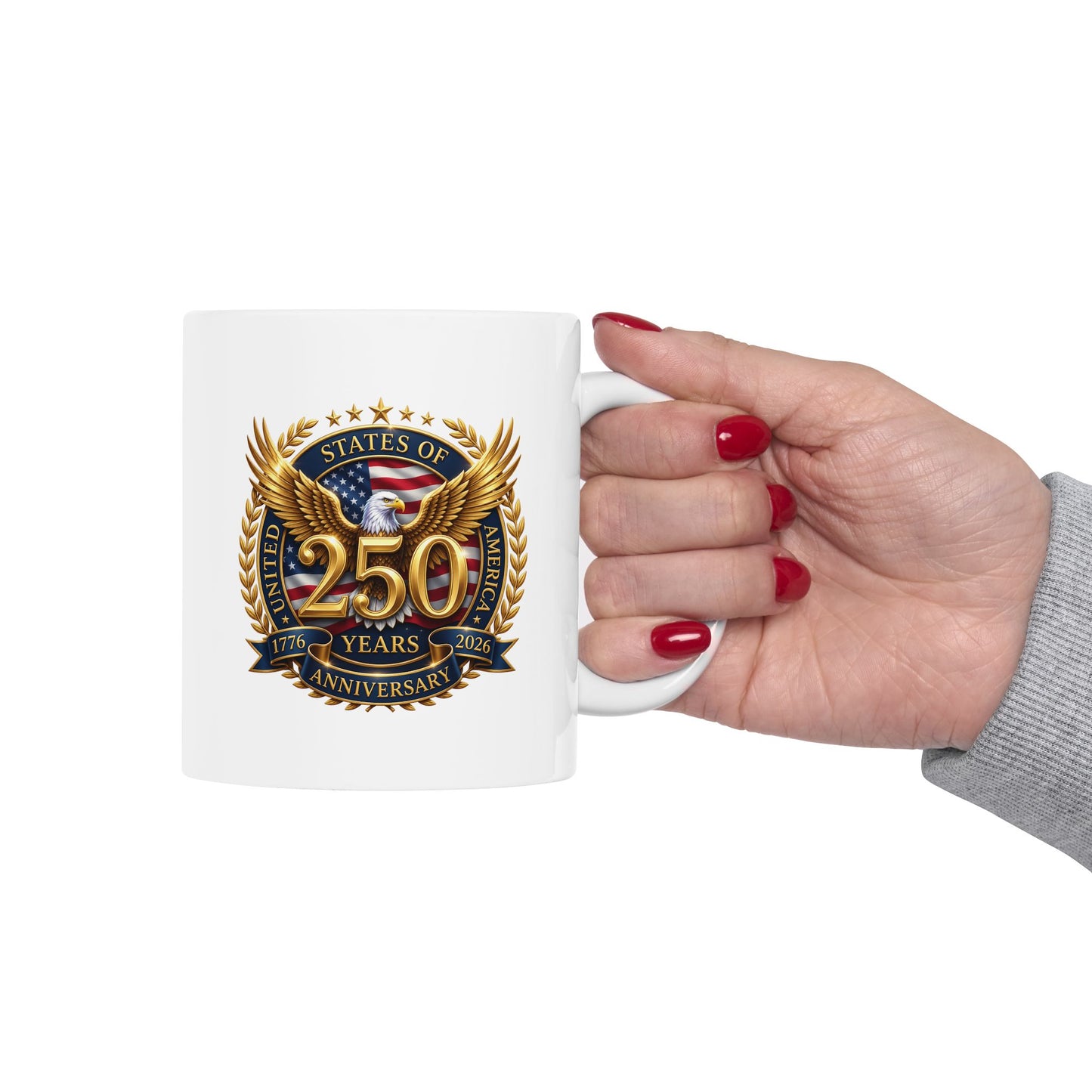 250 Anniversary USA Eagle Emblem Ceramic Mug – Patriotic Military Coffee Cup 11oz