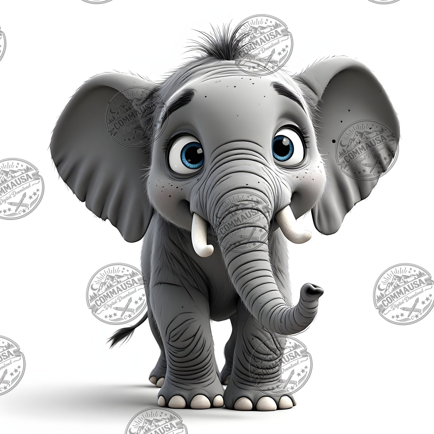Baby Elephant Nursery Wall Art Printable, Cute Cartoon Elephant PNG, Kids Room Decor, Sublimation Commercial Use