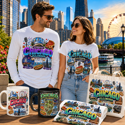 Chicago Illinois Landmarks PNG Travel Collage Digital Download Sublimation Print Commercial Use POD, sublimation png, tshirt design, pod design, PNG, digital download, high resolution