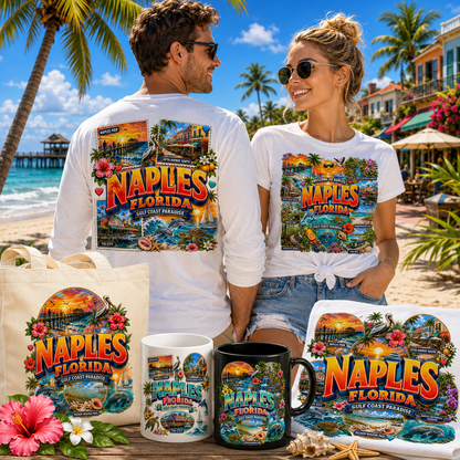 Naples Florida PNG Gulf Coast Landmarks Travel Souvenir Collage Sublimation T-Shirt Design Commercial Use Download