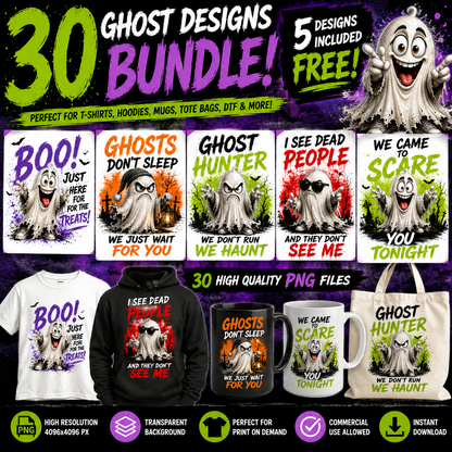Funny Halloween Ghost Clipart PNG, Cute Cartoon Ghosts Sublimation, Spooky Decor Crafts, Commercial Use POD Tshirt Tumbler Designs — tshirt design, pod design