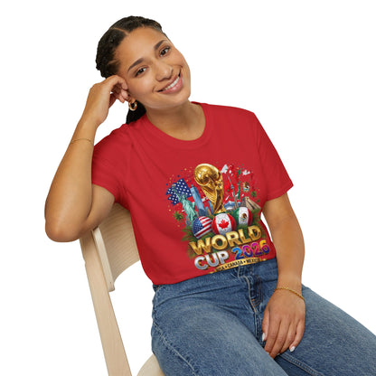 T-Shirt — World Cup 2026 Trophy Design with USA, Canada & Mexico Flags
