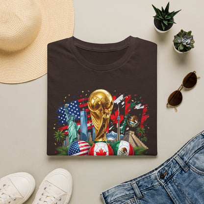 T-Shirt — World Cup 2026 Trophy Design with USA, Canada & Mexico Flags