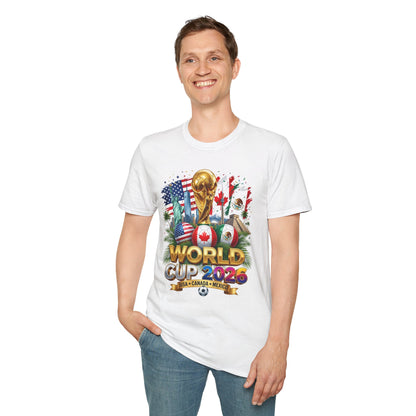 T-Shirt — World Cup 2026 Trophy Design with USA, Canada & Mexico Flags