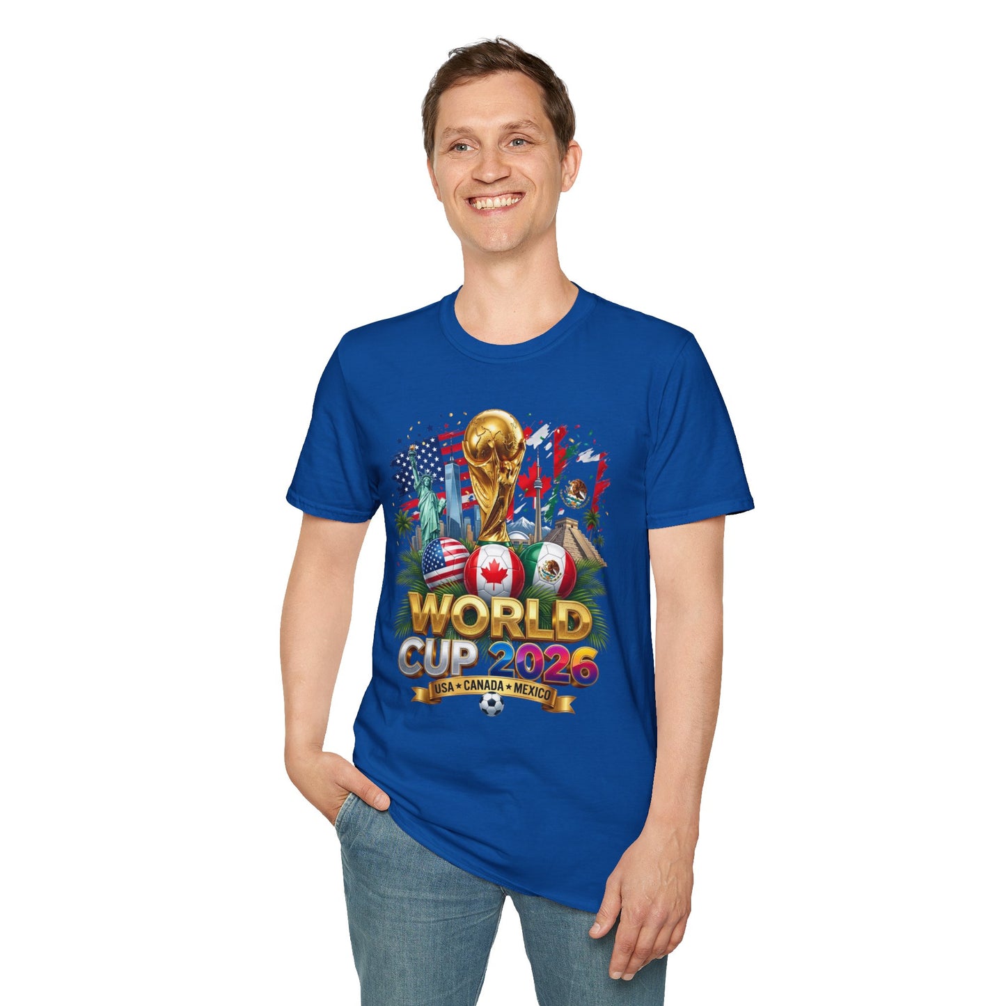 T-Shirt — World Cup 2026 Trophy Design with USA, Canada & Mexico Flags