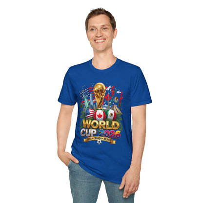 T-Shirt — World Cup 2026 Trophy Design with USA, Canada & Mexico Flags