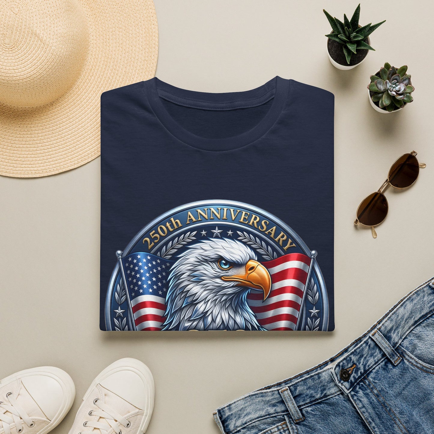 USA Eagle 250th Anniversary T-Shirt celebrating the United States bicentennial, featuring patriotic eagle design by Printify.