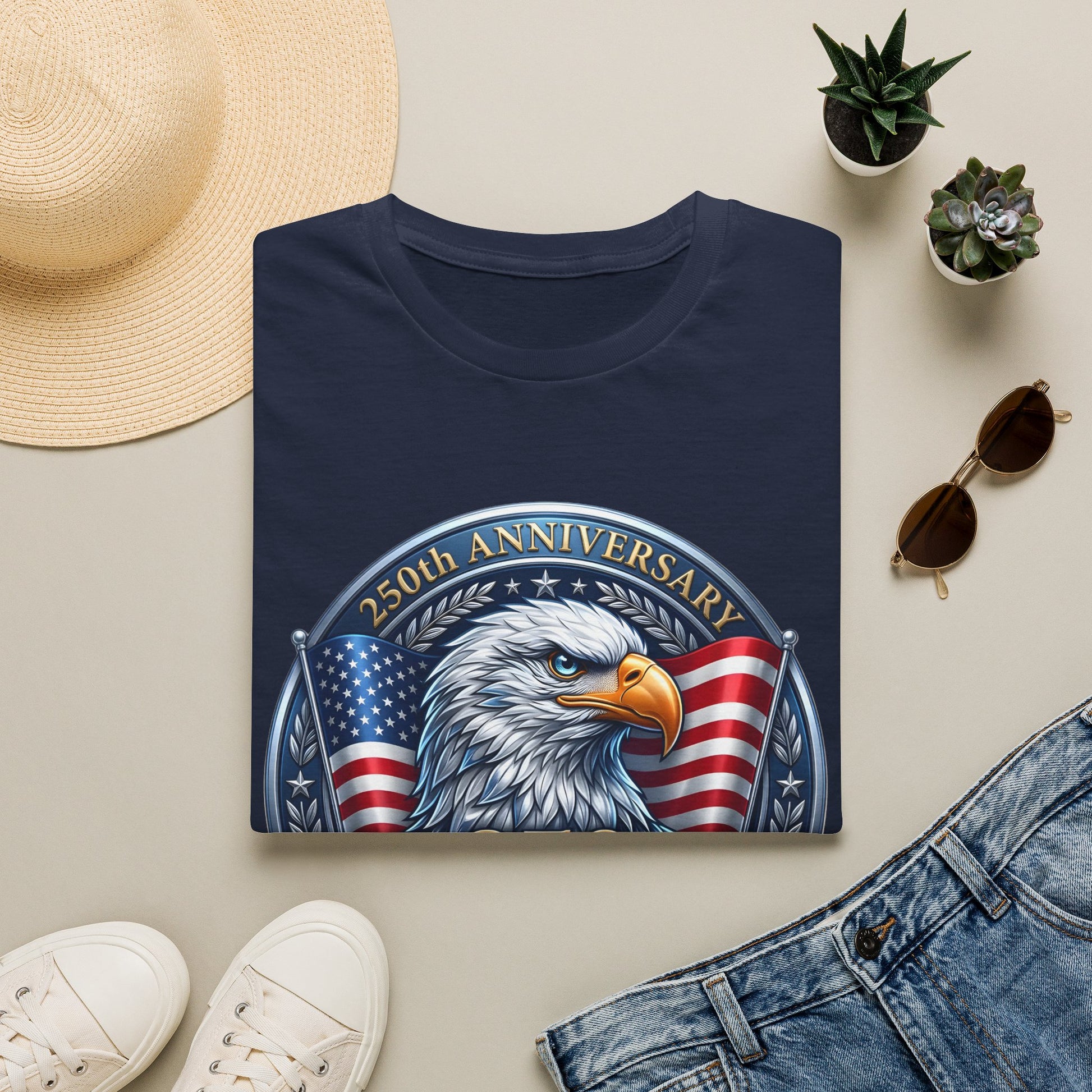 USA Eagle 250th Anniversary T-Shirt celebrating the United States bicentennial, featuring patriotic eagle design by Printify.