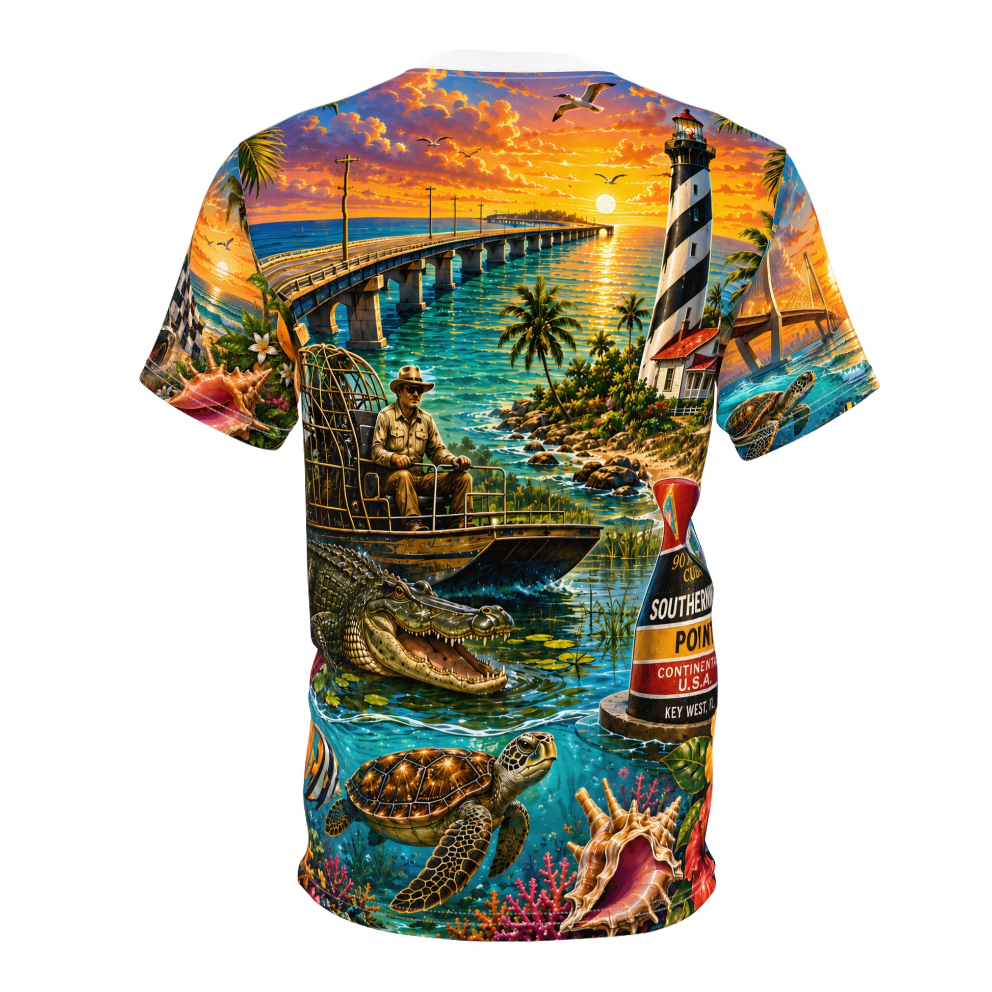 Florida vintage postcard print T-shirt by Printify featuring all-over vacation-themed design on a casual cotton tee.