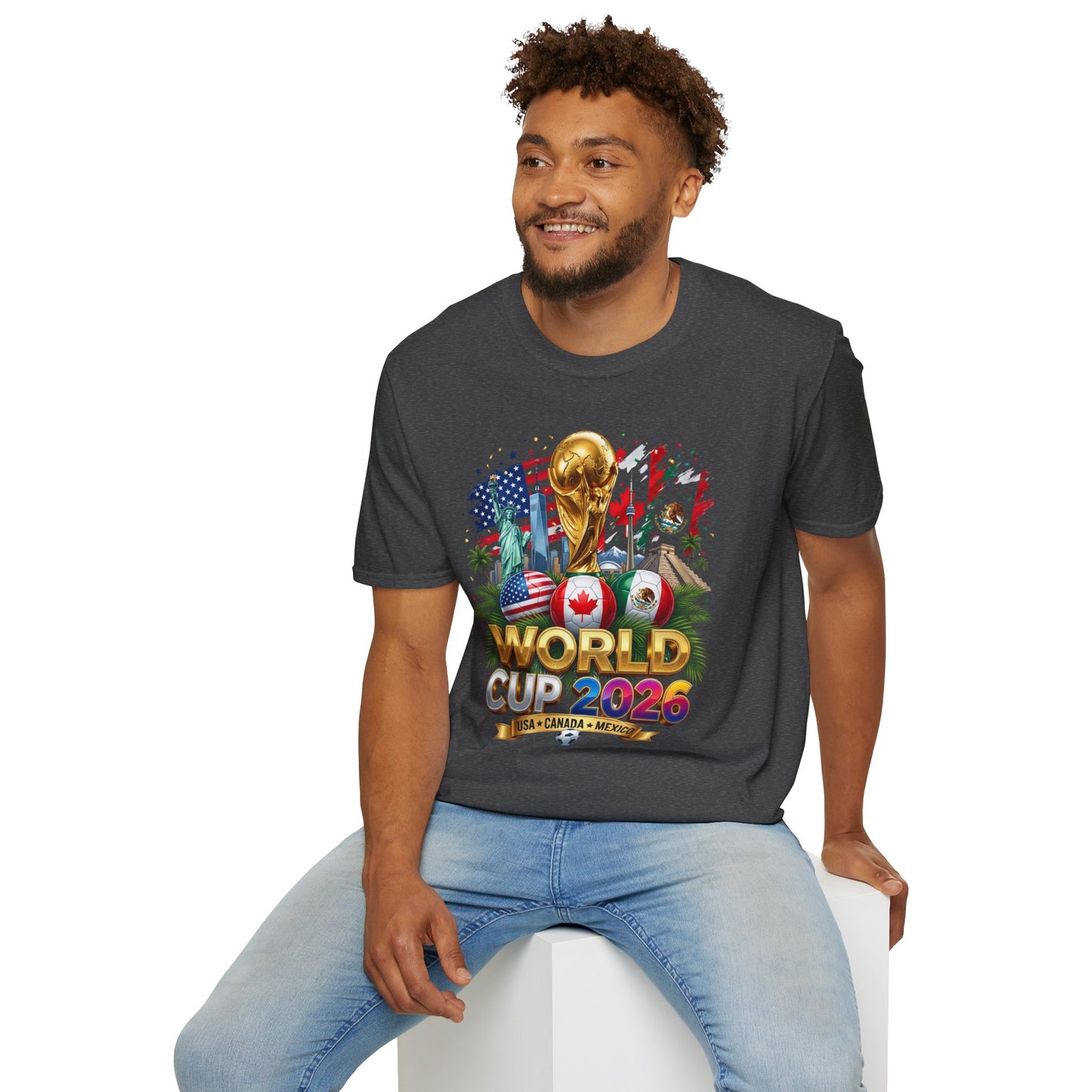 T-Shirt — World Cup 2026 Trophy Design with USA, Canada & Mexico Flags
