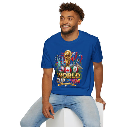 T-Shirt — World Cup 2026 Trophy Design with USA, Canada & Mexico Flags