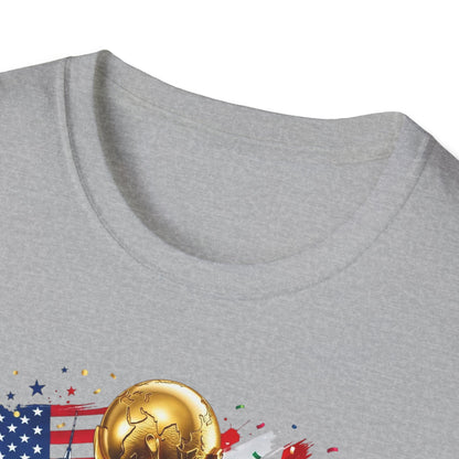 T-Shirt — World Cup 2026 Trophy Design with USA, Canada & Mexico Flags