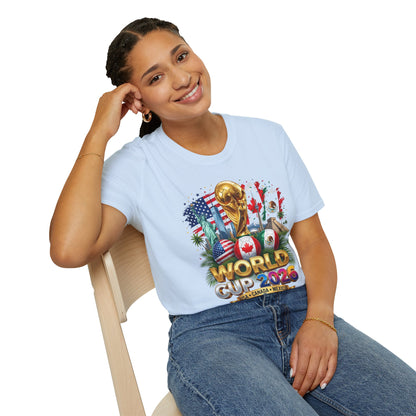 T-Shirt — World Cup 2026 Trophy Design with USA, Canada & Mexico Flags