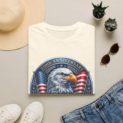 USA Eagle 250th Anniversary T-shirt featuring patriotic eagle design for the United States bicentennial celebration, printed by Printify.