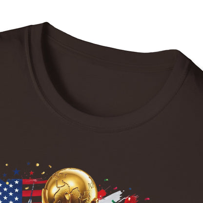 T-Shirt — World Cup 2026 Trophy Design with USA, Canada & Mexico Flags