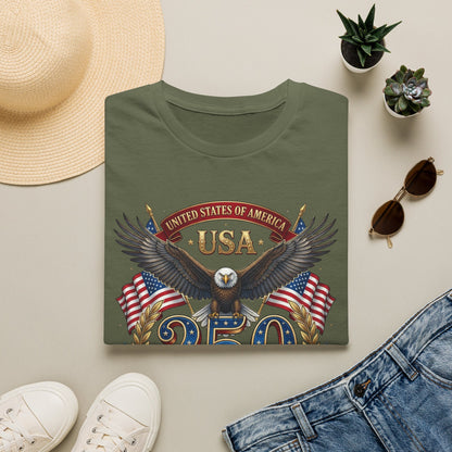 USA Eagle 250 Anniversary T-Shirt — Patriotic American Flag Tee 4 of July USA
