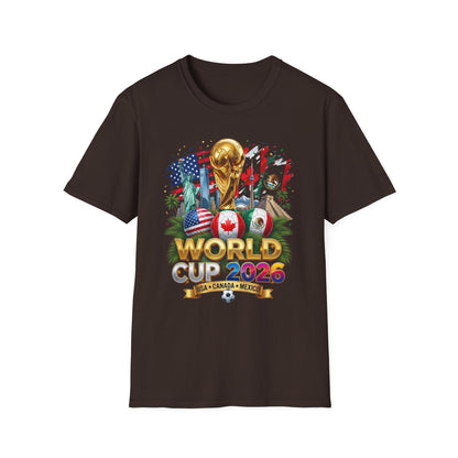 T-Shirt — World Cup 2026 Trophy Design with USA, Canada & Mexico Flags