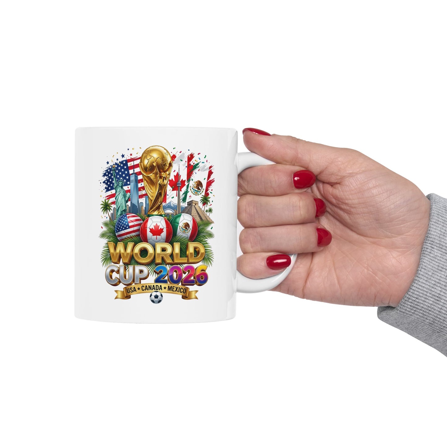 World Cup 2026 Ceramic Mug - Colorful Floral Sugar Coffee Cup 11oz USA Mexico Canada Soccer