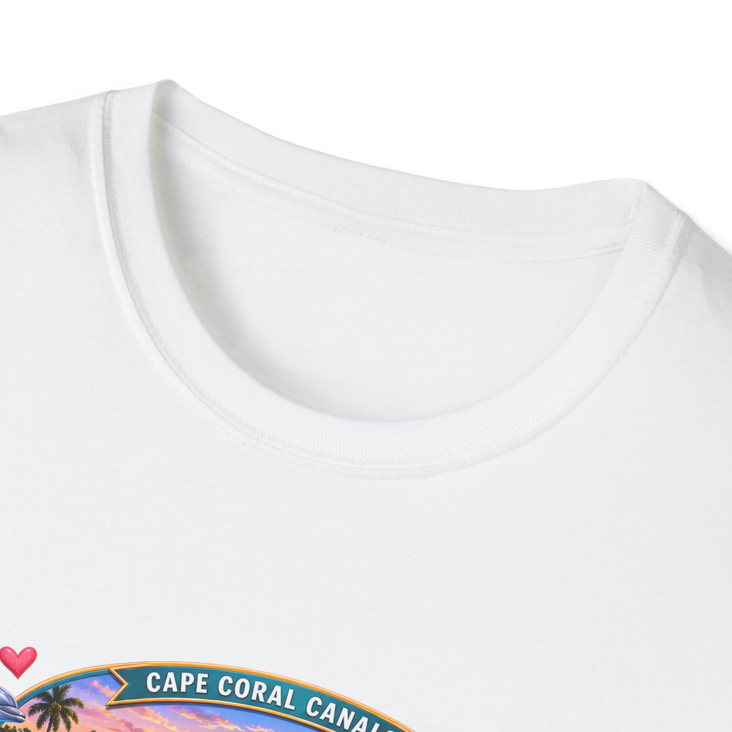 Unisex Cape Coral Waterfront Wonder T-shirt featuring Florida beach and nautical design, perfect for vacation or casual wear.