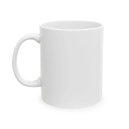 Plain white blank 11oz ceramic mug with handle on the left, no design shown, on a white background