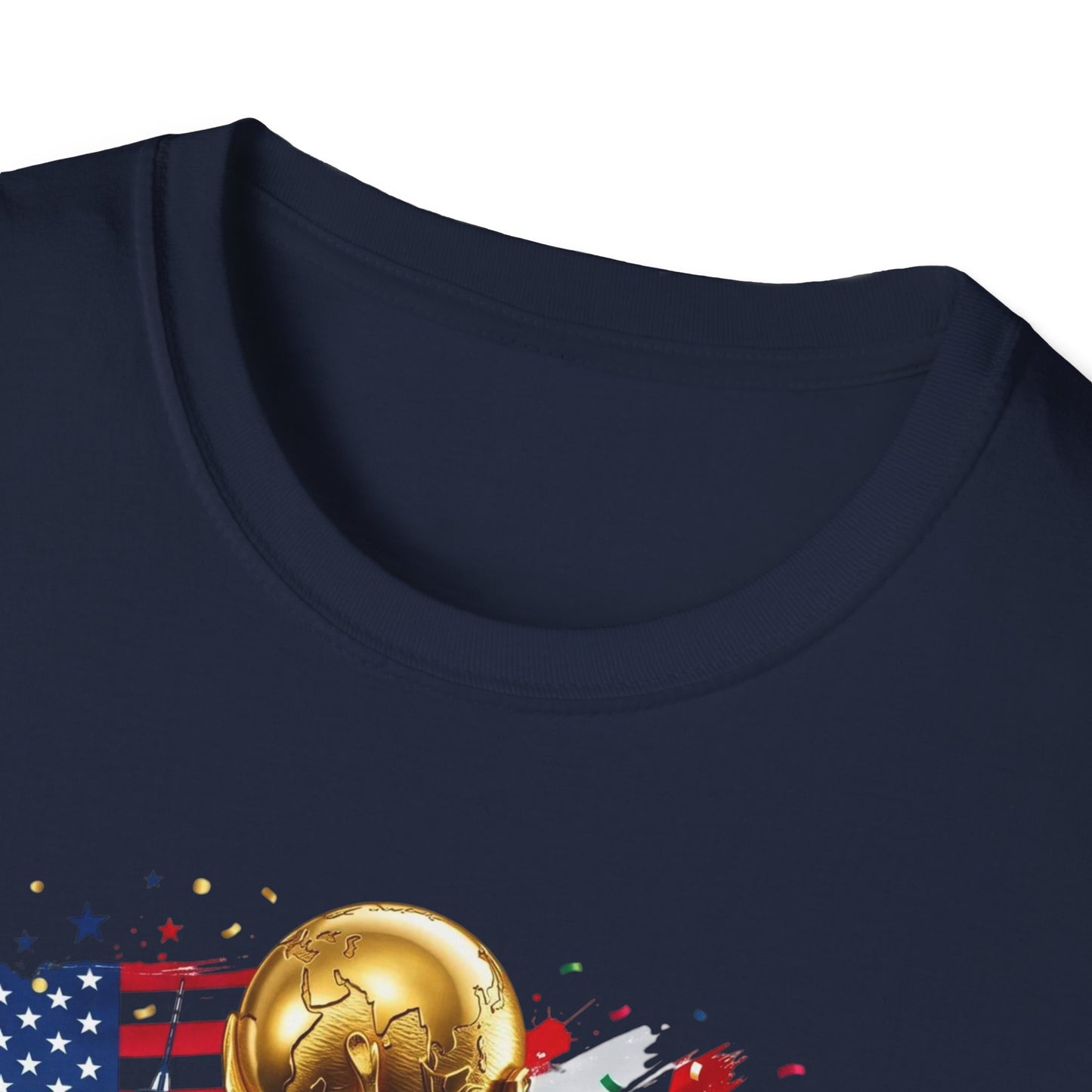 T-Shirt — World Cup 2026 Trophy Design with USA, Canada & Mexico Flags