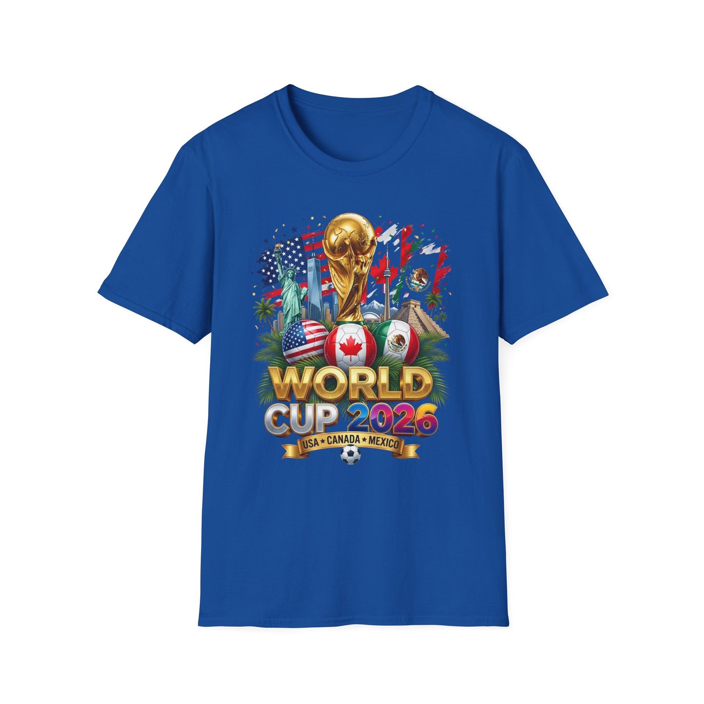 T-Shirt — World Cup 2026 Trophy Design with USA, Canada & Mexico Flags