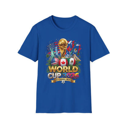 T-Shirt — World Cup 2026 Trophy Design with USA, Canada & Mexico Flags