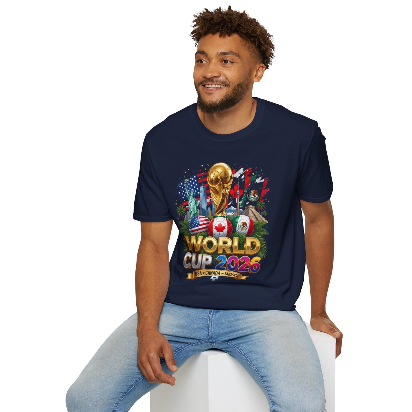 T-Shirt — World Cup 2026 Trophy Design with USA, Canada & Mexico Flags
