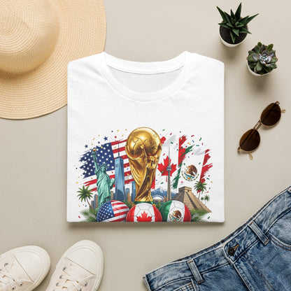 T-Shirt — World Cup 2026 Trophy Design with USA, Canada & Mexico Flags