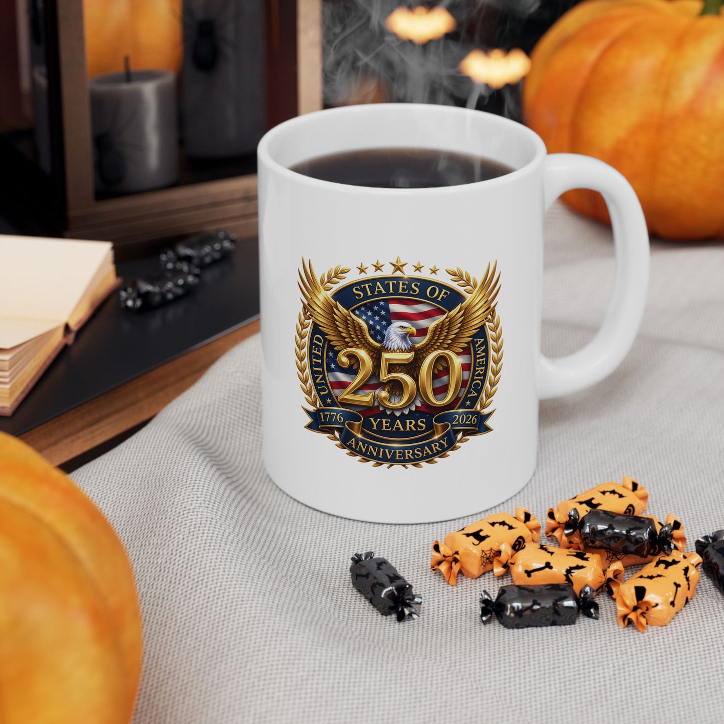 250 Anniversary USA Eagle Emblem Ceramic Mug – Patriotic Military Coffee Cup 11oz