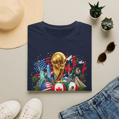 T-Shirt — World Cup 2026 Trophy Design with USA, Canada & Mexico Flags