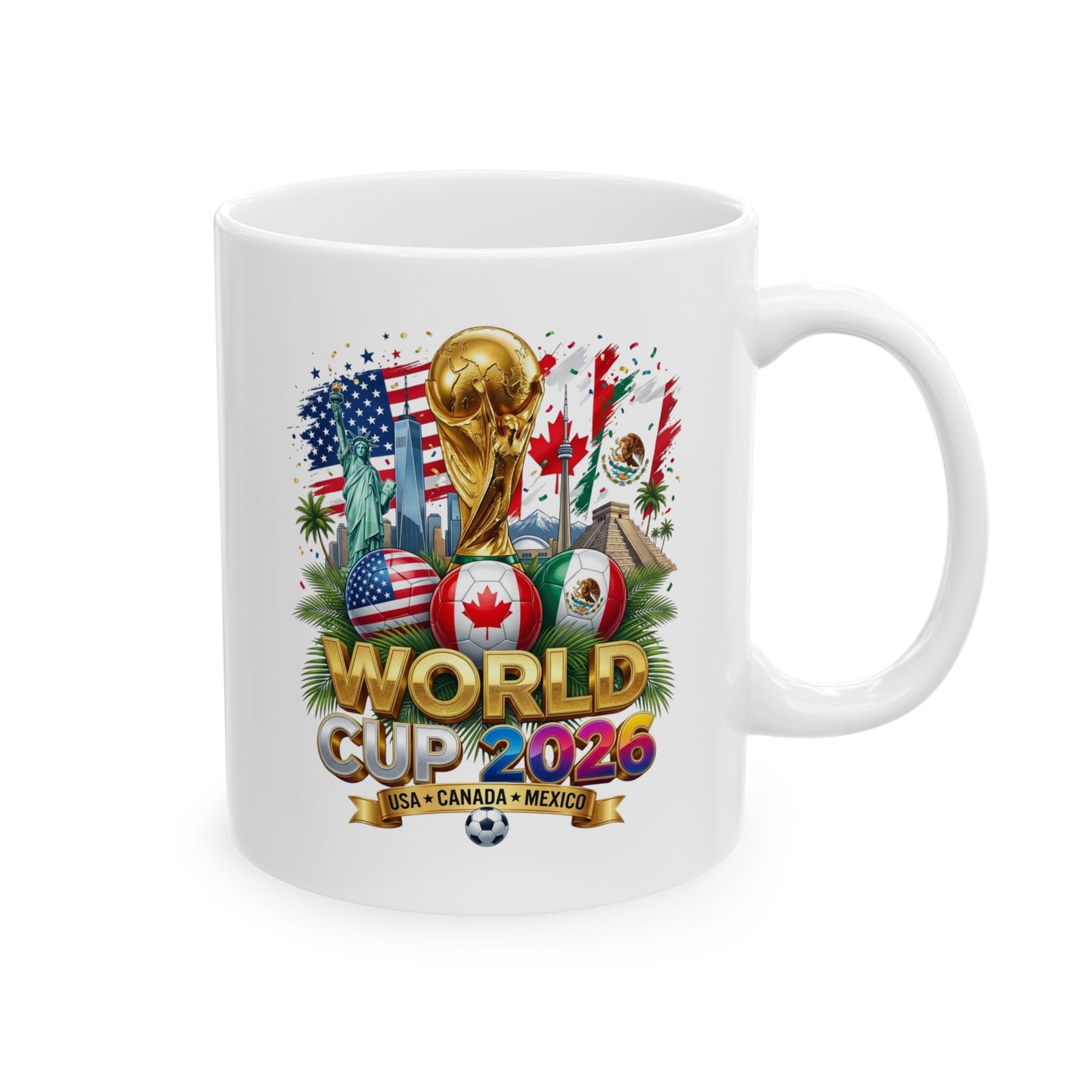 World Cup 2026 Ceramic Mug - Colorful Floral Sugar Coffee Cup 11oz USA Mexico Canada Soccer