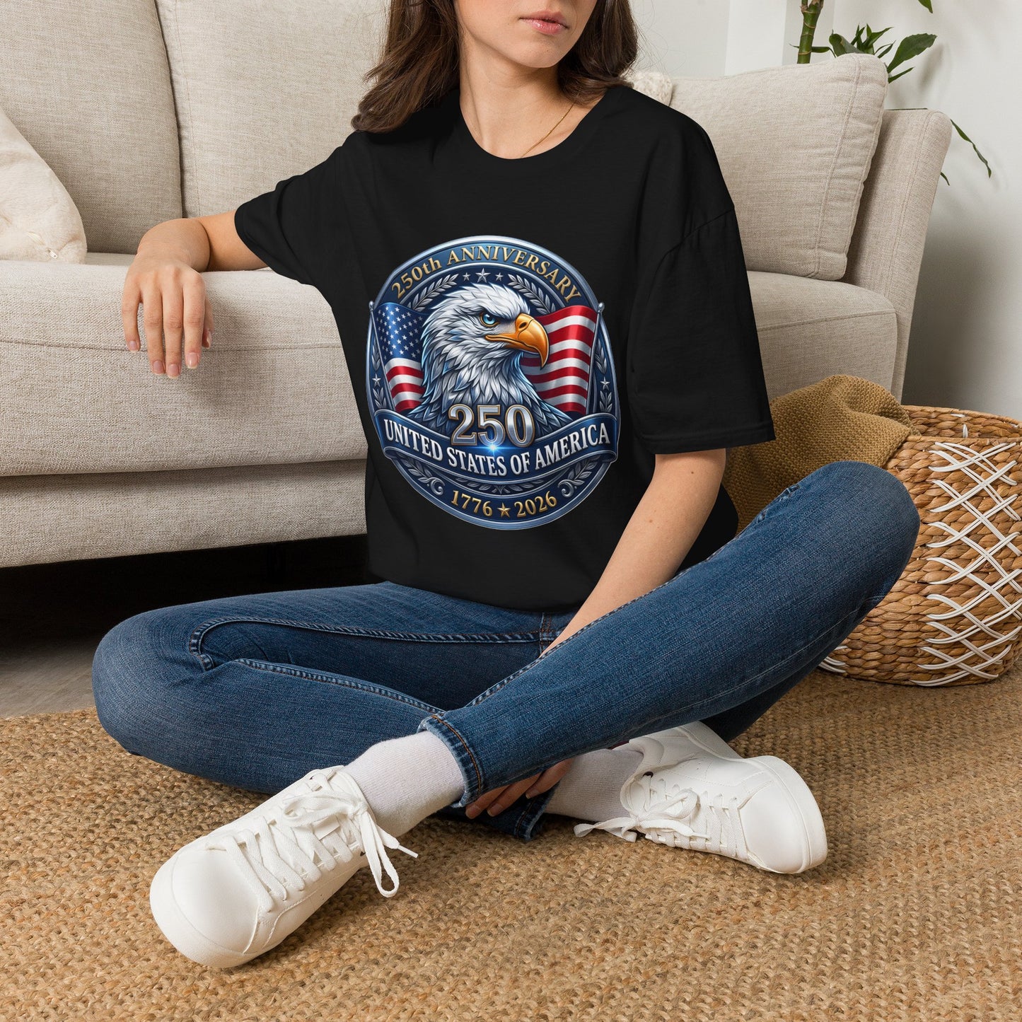 United States Eagle T-Shirt celebrating 250th Anniversary, featuring patriotic USA eagle design for bicentennial 1776–2026.
