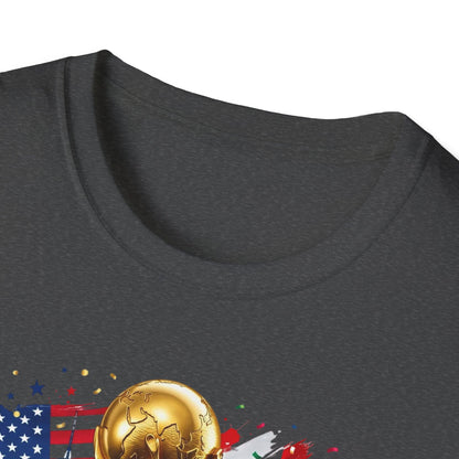 T-Shirt — World Cup 2026 Trophy Design with USA, Canada & Mexico Flags