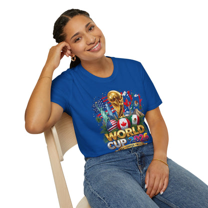 T-Shirt — World Cup 2026 Trophy Design with USA, Canada & Mexico Flags