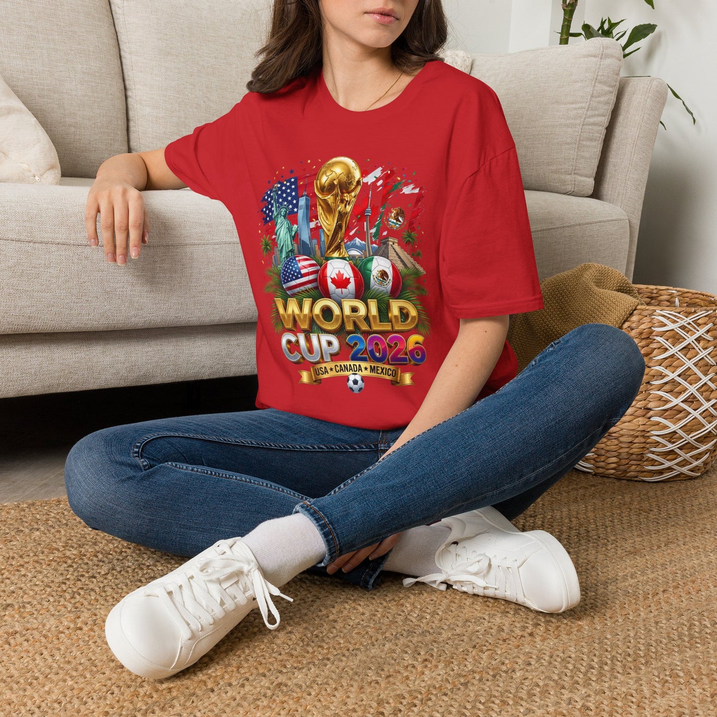 T-Shirt — World Cup 2026 Trophy Design with USA, Canada & Mexico Flags