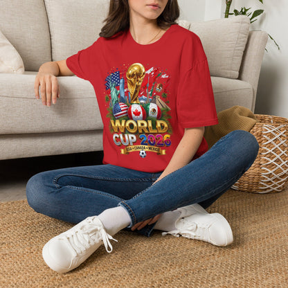 T-Shirt — World Cup 2026 Trophy Design with USA, Canada & Mexico Flags