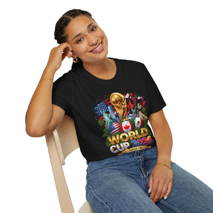 T-Shirt — World Cup 2026 Trophy Design with USA, Canada & Mexico Flags
