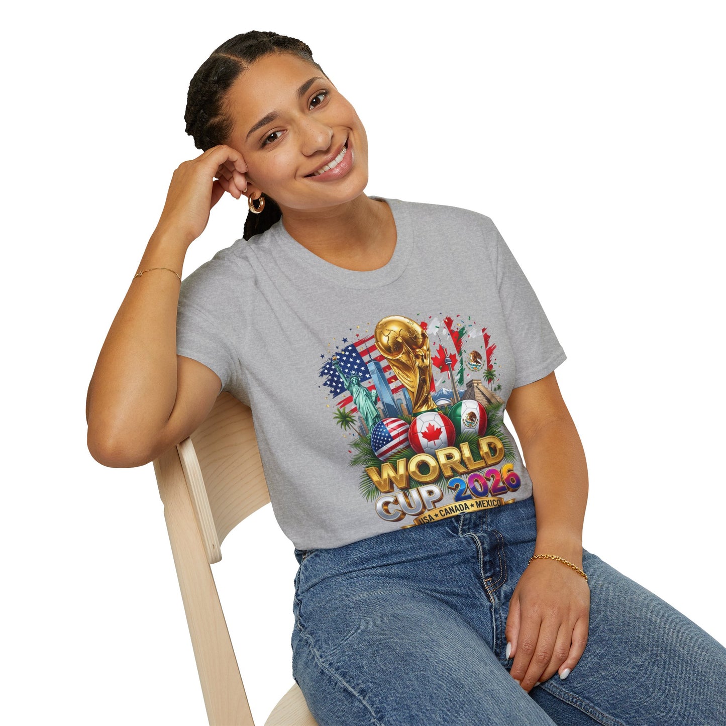 T-Shirt — World Cup 2026 Trophy Design with USA, Canada & Mexico Flags