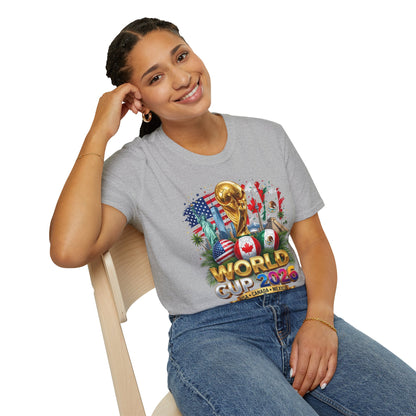 T-Shirt — World Cup 2026 Trophy Design with USA, Canada & Mexico Flags