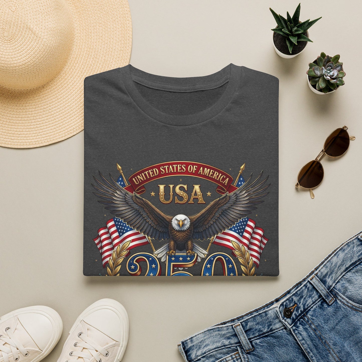USA Eagle 250 Anniversary T-Shirt — Patriotic American Flag Tee 4 of July USA