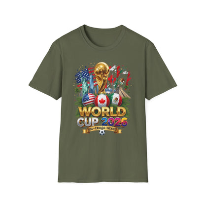 T-Shirt — World Cup 2026 Trophy Design with USA, Canada & Mexico Flags