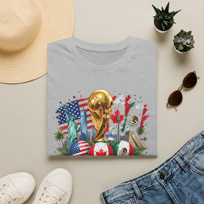 T-Shirt — World Cup 2026 Trophy Design with USA, Canada & Mexico Flags