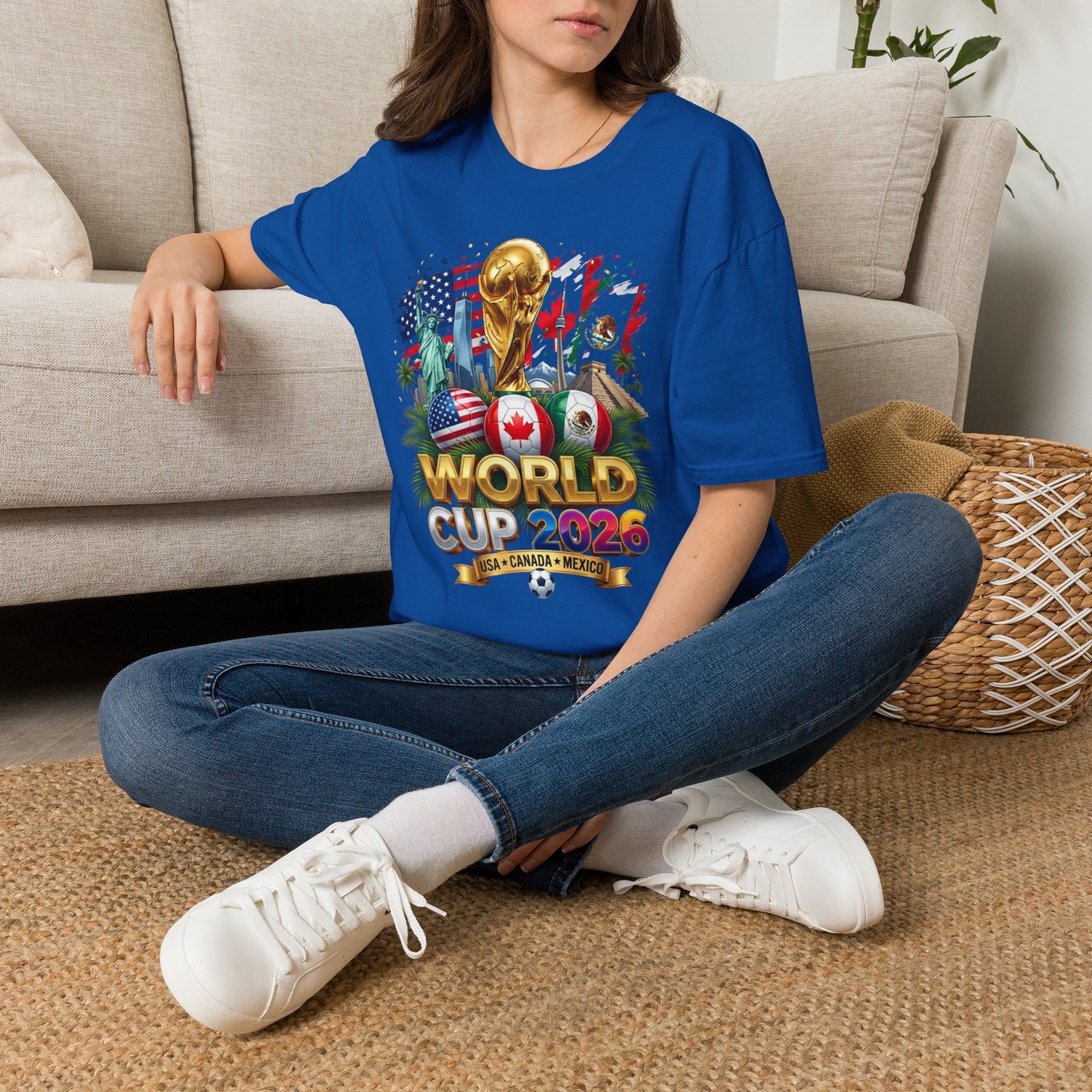 T-Shirt — World Cup 2026 Trophy Design with USA, Canada & Mexico Flags