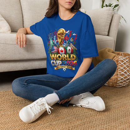 T-Shirt — World Cup 2026 Trophy Design with USA, Canada & Mexico Flags