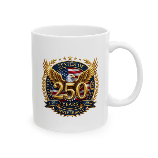 250 Anniversary USA Eagle Emblem Ceramic Mug – Patriotic Military Coffee Cup 11oz