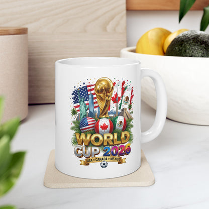 World Cup 2026 Ceramic Mug - Colorful Floral Sugar Coffee Cup 11oz USA Mexico Canada Soccer