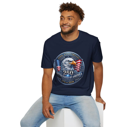 USA Eagle 250th Anniversary T-Shirt by Printify featuring patriotic eagle design for the bicentennial 1776–2026 celebration.