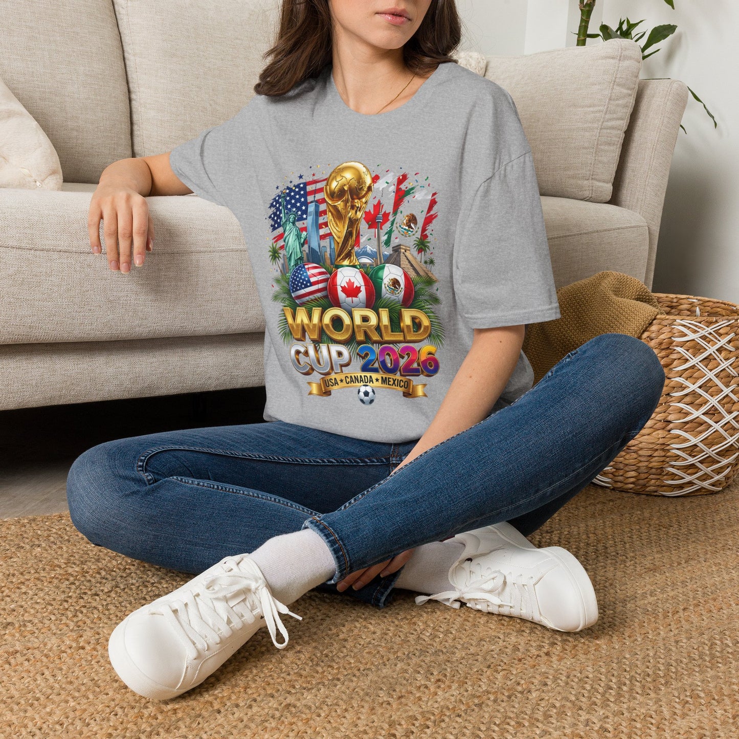 T-Shirt — World Cup 2026 Trophy Design with USA, Canada & Mexico Flags