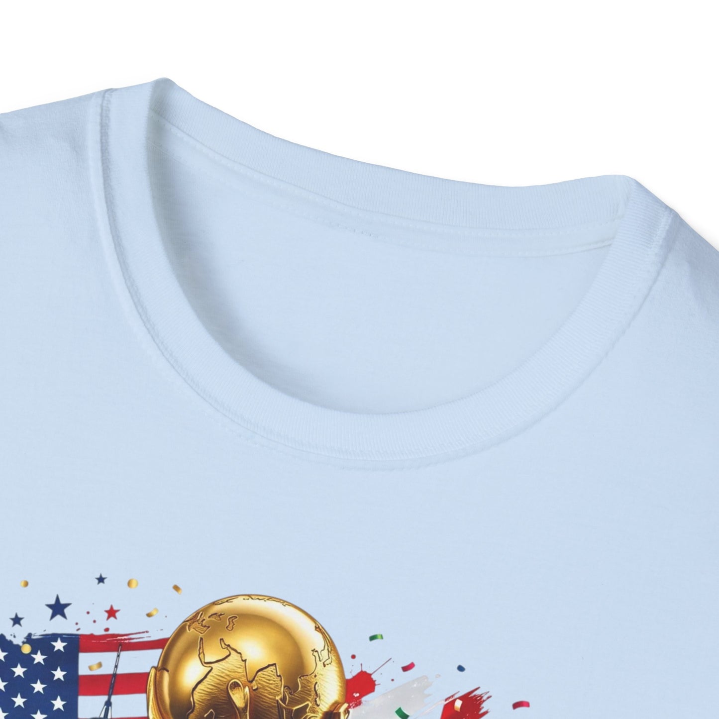 T-Shirt — World Cup 2026 Trophy Design with USA, Canada & Mexico Flags